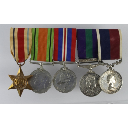 1612 - Group mounted as worn - Africa Star, Defence & War Medals, QE2 GSM for Cyprus (906645 CH. Tech. C C ... 