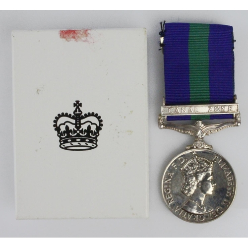 1621 - GSM QE2 with Canal Zone clasp and named box of issue (LACW K D Johnson (2807392) WRAF).