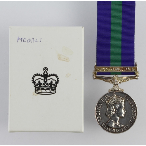 1622 - GSM QE2 with Canal Zone clasp named (AC2 R W Simpson (4094364) RAF). With box of issue