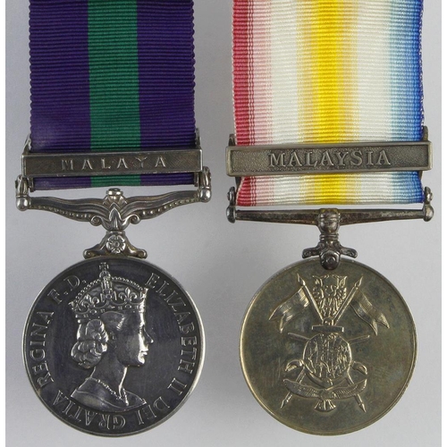 1624 - GSM QE2 with Malaya clasp (22700241 Spr B Waslin RE), with Foreign Service Medal bar Malaysia, unnam... 