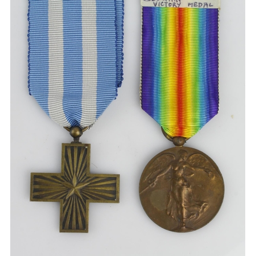 1647 - Italy Merito Di Guerra cross and Belgian Victory medal.