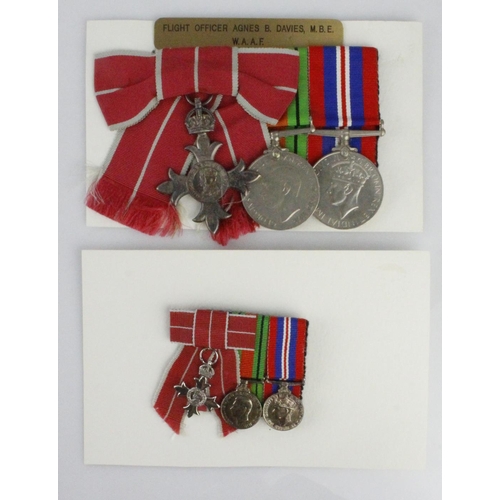 1667 - MBE (Mily) Female Ribbon, Defence & War Medal mounted as worn with matching miniatures. Group attrib... 