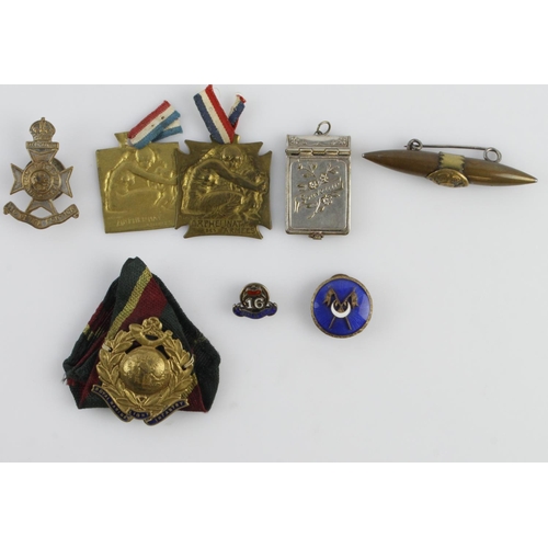 1675 - Militaria mixed lot comprising French Good Luck paper charm by Lalique (double sided), Royal Marine ... 