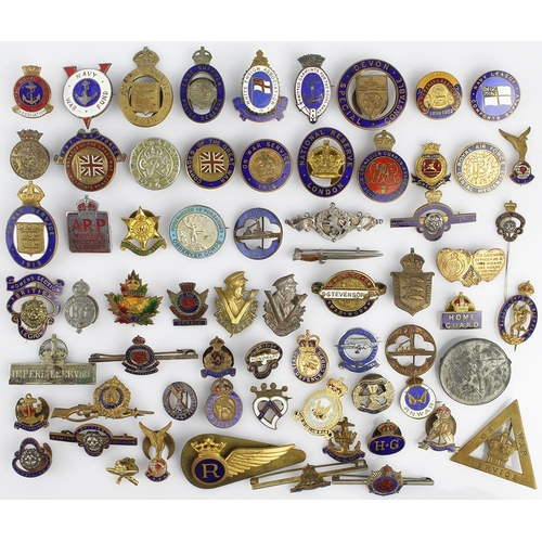 1677 - Military / home front services pin and lapel badges, several enamelled, majority WW1    (approx 66)