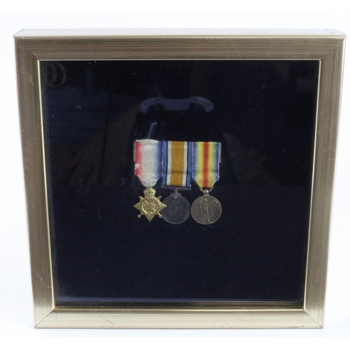 1683 - Miniature 1915 Trio in frame with note to reverse Major J W Grant Royal Artillery & Canadian Artille... 