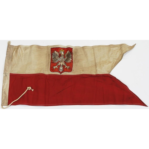 1704 - Poland a Free Polish Naval Pennant /.Flag stamped London 1942 , service wear.