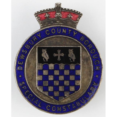 1713 - Police, WW2 unmarked silver (prob.) Dewsbury County, Borough Special Constabulary badge crescent lap... 