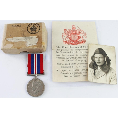 1730 - RAF casualty war medal with names casualty slip and box with portrait photo 1388902 Sgt Ivor Ray Sta... 