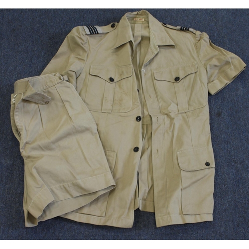 1737 - RAF tropical officers short sleeve jacket and shorts with kings crown black plastic buttons named to... 