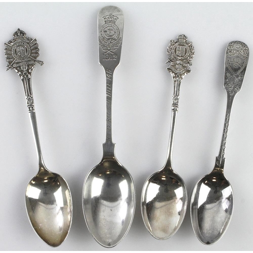 1754 - Regimental silver spoons (4) comprising 2 London Rifle  Brigade, a Royal Guernsey Militia 1912 Shoot... 