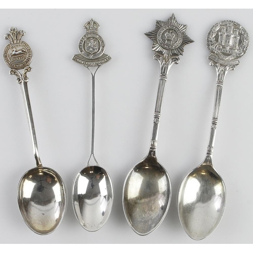 1757 - Regimental silver spoons (4) comprising P of W Own 6th Battn. West Yorkshire, Northamptonshire Regt.... 