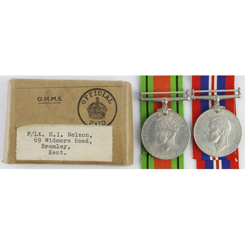 1764 - Royal Air Force related pair of WW2 boxed medals, War & Defence with Slip, ribbons & box to F/Lt. (P... 