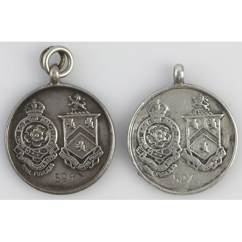 1770 - Royal Fusiliers 2x silver Tribute Medals from Mrs. Cunliffe - Owen No's 527 & 594, both dated 1914 &... 