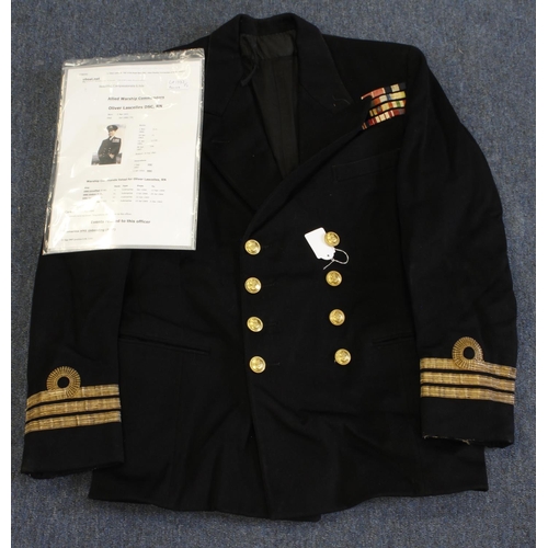 1773 - Royal Naval officers jacket belonging to Cdr Oliver Lascelles DSC MBE RN Submariner comes with resea... 