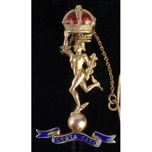 1778 - Royal Signals 9ct Gold stamped and enamel sweetheart pin badge (4.2 gms)