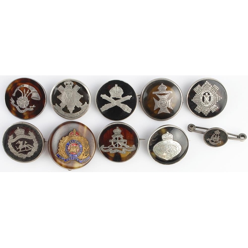 1805 - Sweetheart tortoise shell pin badges - KRRC, RA, Black Watch, Royal Berkshire, MGC, Suffolk Regt, et... 