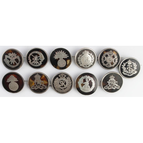 1806 - Sweetheart tortoise shell pin badges - RE, R.Fus, HAC, RAMC, Somerset L.I., Rifle Brigade, Norfolk R... 