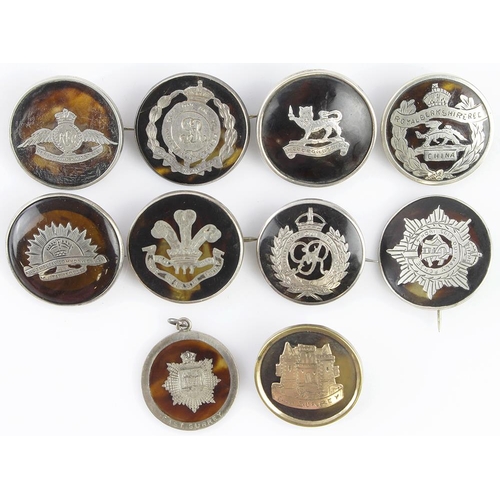 1807 - Sweetheart tortoise shell pin badges - Royal Berkshire, East Surrey (fob), RE, Herefordshire, ASC, R... 