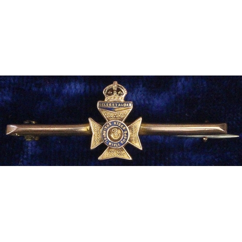 1812 - The Kings Royal Rifle Corps 9ct Gold stamped sweetheart pin badge  (2.3 gms)