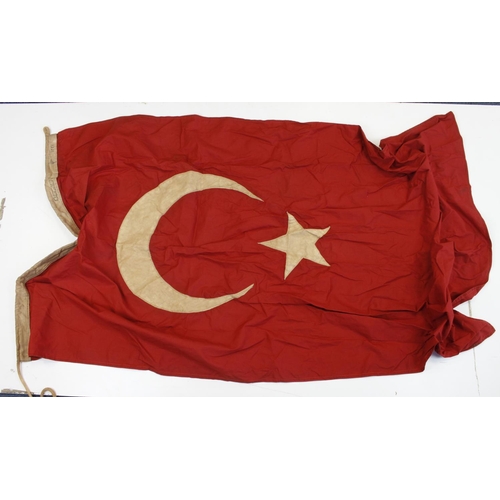 1818 - Turkish Ottoman era flag, stamped to edge indicating issue in WW1, no moth, service wear, 5 feet app... 