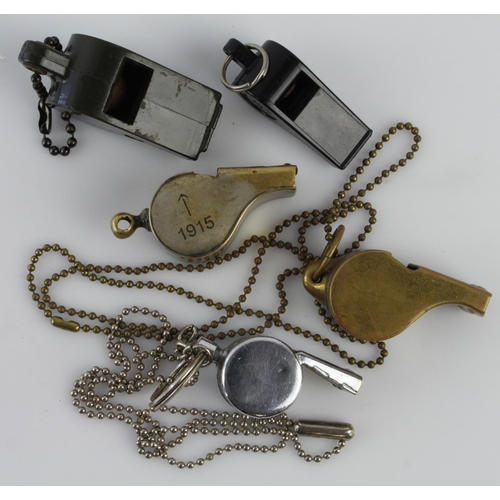 1837 - Whistles bag of five including police, military etc.