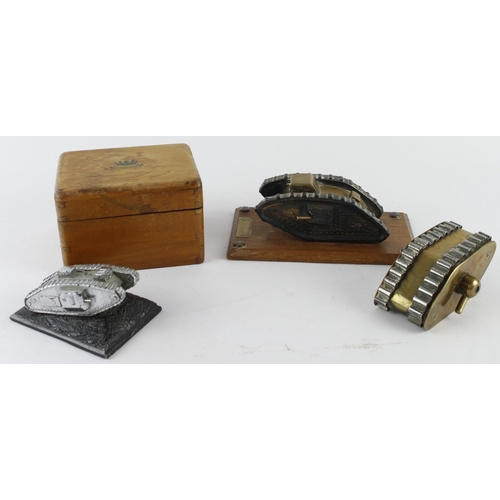 1891 - WW1 Trench art tanks and Royal Naval Brigade trinket box. (3)