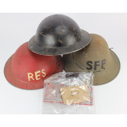 1935 - WW2 helmets x3 Civilian / Rescue / SFP, Auxillary Fireman Door sign AFS, NFS, badges & patches.