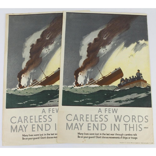 1939 - WW2 Home front interest - original posters after an image by Norman Wilkinson 'A few careless words ... 