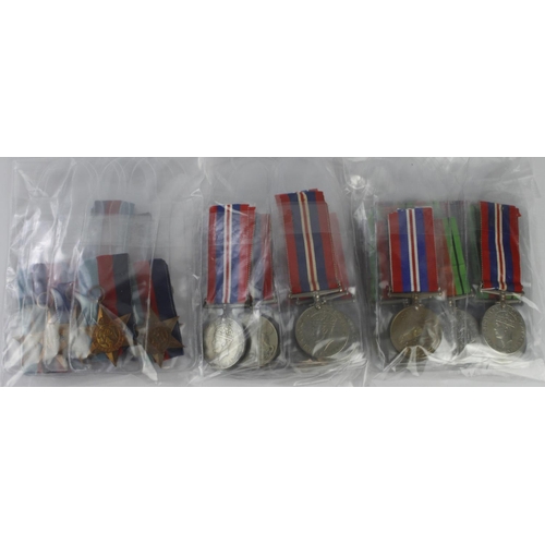 1947 - WW2 medals - Defence Medal x6, War Medal x19, 1939-45 Stars x10.