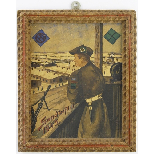 1961 - WW2 Prisoner of War Art 'Sandbostel 1945' Stalag X-B, Germany   (14cm x 17cm)