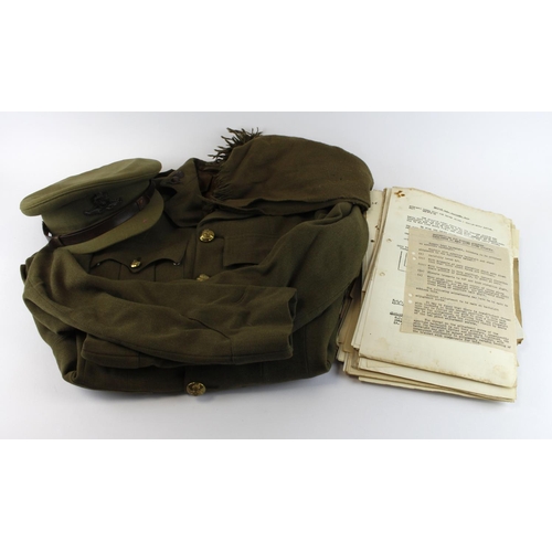 1964 - WW2 Royal Artillery Officers service jacket and hat with a good selection of original documents rela... 