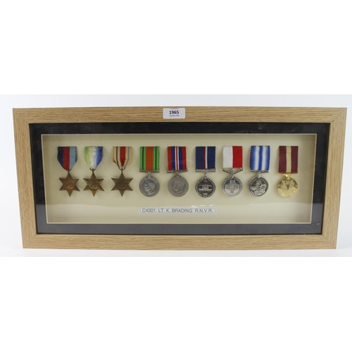 1965 - WW2 Royal Naval officers framed group of nine medals to C4301. LT.k Brading. R.N.V.R.