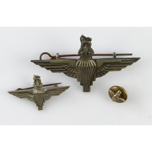 1969 - WW2 Sterling silver maker marked Parachute Regiment beret badge, officers button and collar badge.