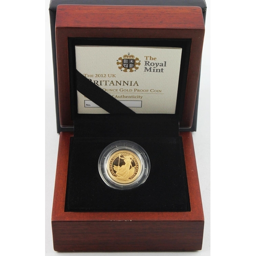 2 - Britannia Ten Pounds (1/10th oz) 2012 gold proof aFDC boxed as issued