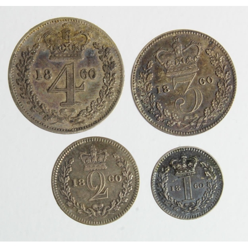 204 - Maundy Set 1860, toned nEF-GEF, some adhesive residue on all coins.