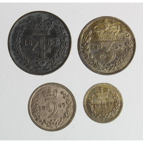 206 - Maundy Set 1867, EF-GEF, some adhesive residue on all coins.