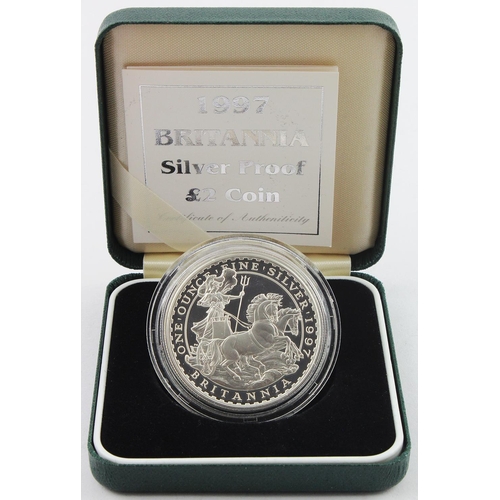 335 - Two Pounds Britannia 1997 Silver Proof (scarce) aFDC/FDC some slight toning on obverse. Boxed as iss... 