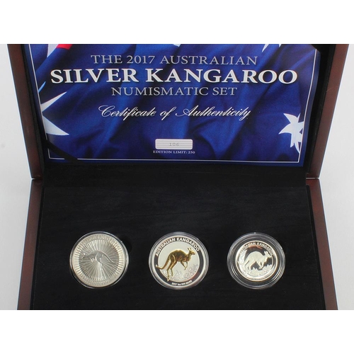 340 - Australia (Westminster set): The 2017 Australian Silver Kangaroo Numismatic Set: Bullion, Gilded, an... 