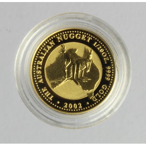 342 - Australia 1/20th oz gold $5 2002 BU in capsule.