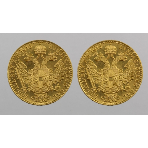 345 - Austria 2x restrike gold Ducats 1915, UNC (total 0.2214 troy oz AGW)