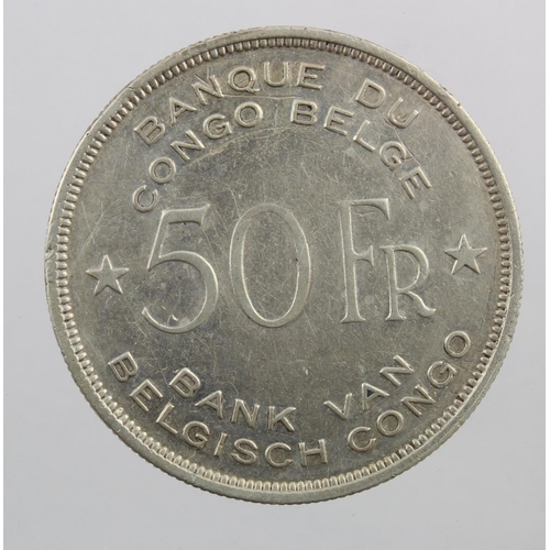 348 - Belgian Congo silver 50 Francs 1944 GF