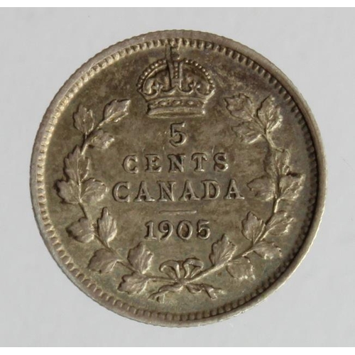 352 - Canada silver 5 Cents 1905 lightly toned EF