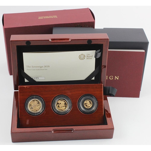 38 - Royal Mint: The Sovereign 2018 Three-Coin Gold Proof Set (Sovereign, Half-Sovereign & Quarter-Sovere... 