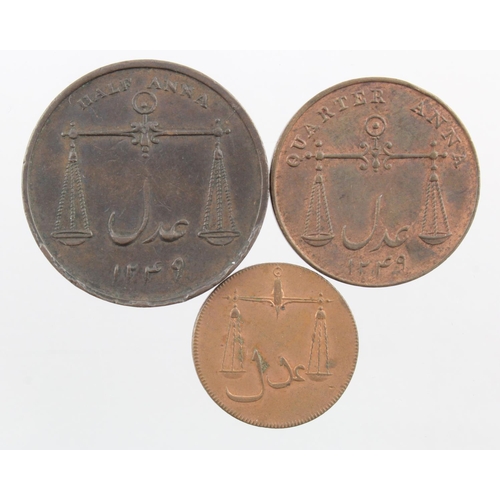 384 - India, Bombay Presidency, British East India Company copper (3): Half Anna 1834 KM# 253, GVF; Quarte... 