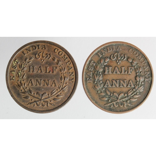 388 - India, East India Company copper Half Annas (2) 1835, nVF and aEF