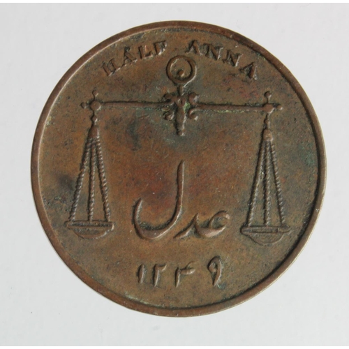 390 - India, East India Company, Bombay Presidency copper Half Anna 1834, deeply toned VF