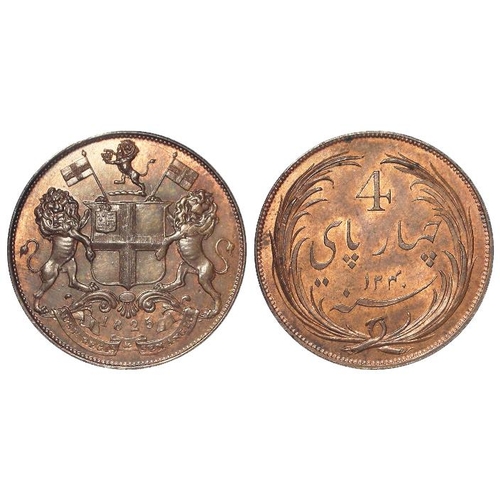 395 - India, Madras Presidency, British East India Company copper 4 Pies 1825, KM# 431, lustrous AU