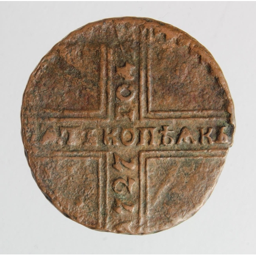 419 - Russia copper 5 Kopeks 1727 nF, some porosity.