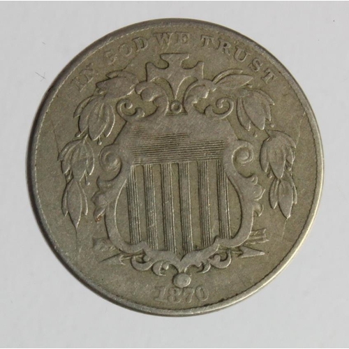 461 - USA Shield Nickel 5-Cent 1870 nVF, scarce date.