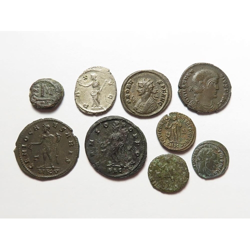 530 - Roman & Byzantine bronze and billon coins (9) including an Antoninianus of Postumus, Pax type nEF; A... 